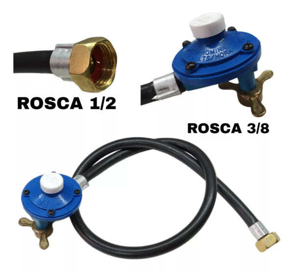 Regulador 3/8 C/manguera 90cm P/ Garrafa Camping 1,2 Y 3kg - Imagen 2
