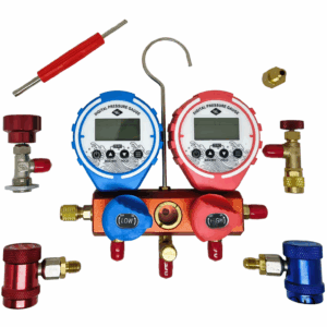 Manifold digital Alta y Baja c/mangueras + Accesorios automotor (incluye maletín)