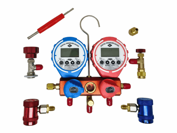 MANIFOLD DIGITAL ALTA Y BAJA Manifold digital Alta y Baja c/mangueras + Accesorios automotor (incluye maletín) - Imagen 1